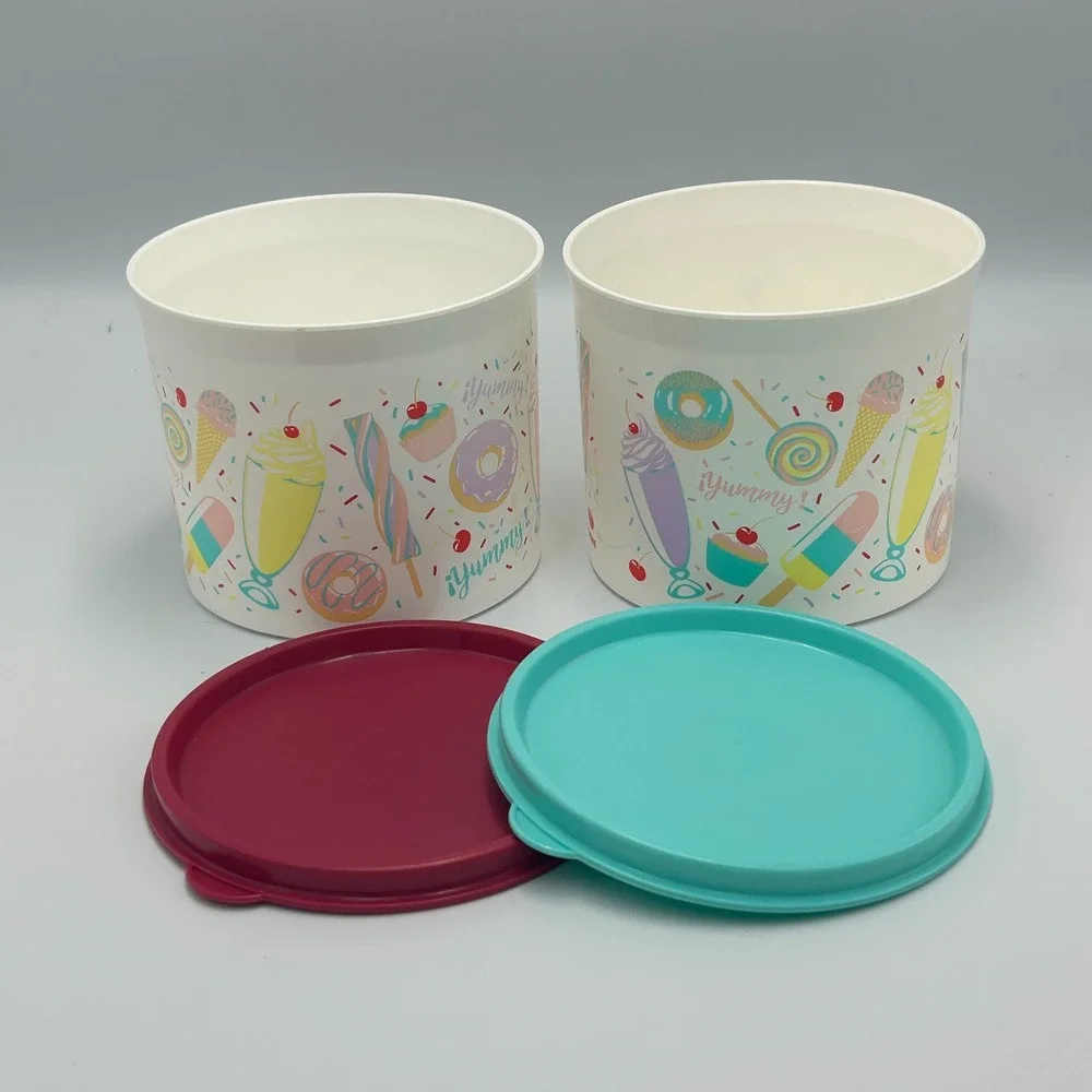 Tupperware Sweet Treats 2 Piece Set Stacking Lids Canisters Ice Cream Candy Teal
